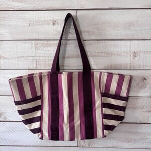 Victoria's Secret Pink Purple Stripe Zippered Canvas Weekender Tote Bag